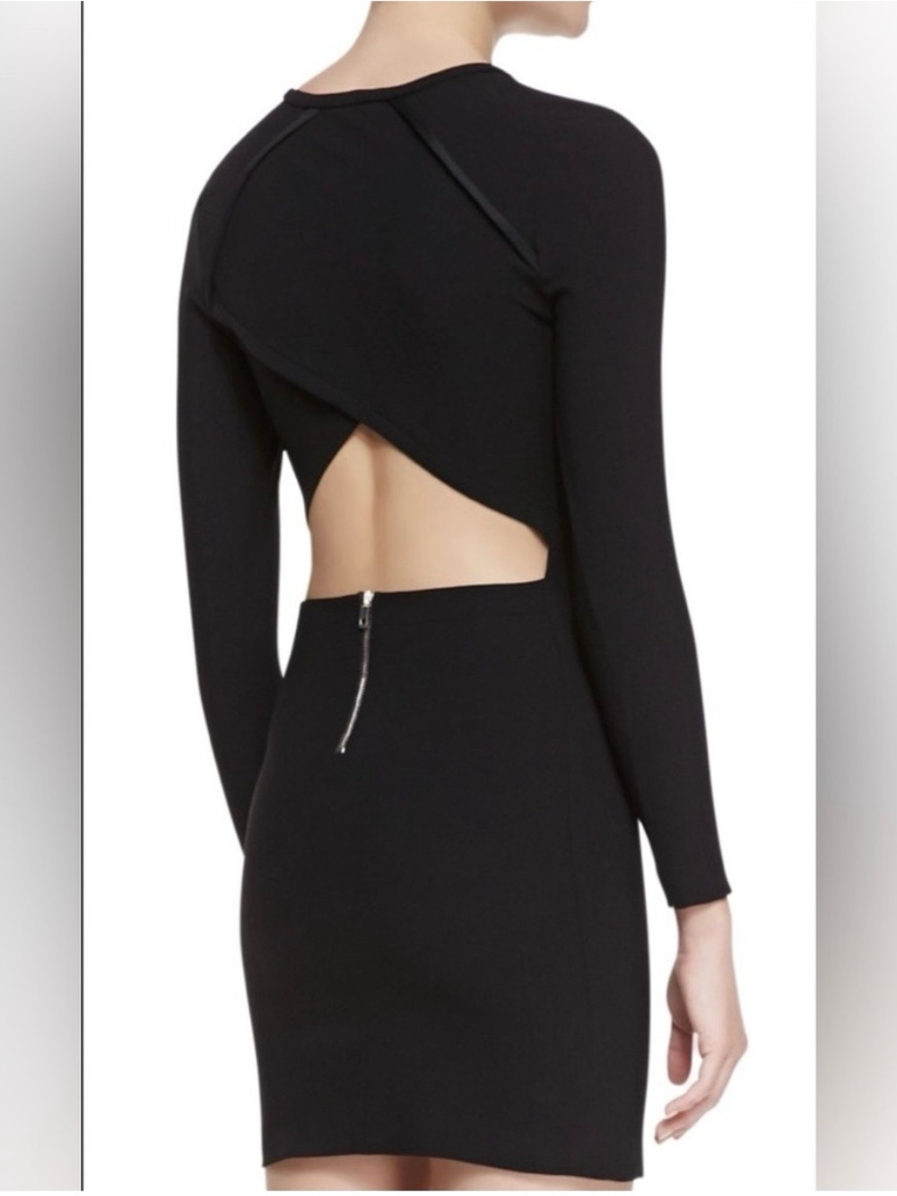 IRO Cheryne Black crepe jersey Long-Sleeve Cutout back Mini Dress, size 2 EU 34